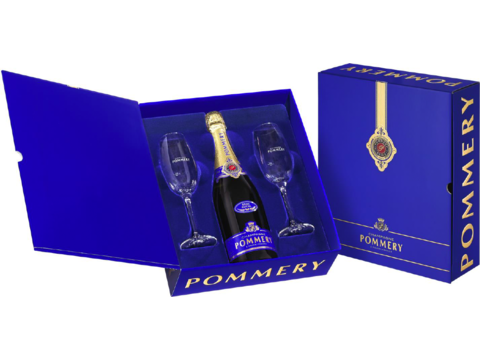 Champagne Pommery, Luxe Coffret inh. 1 fles Pommery & 2 fltes